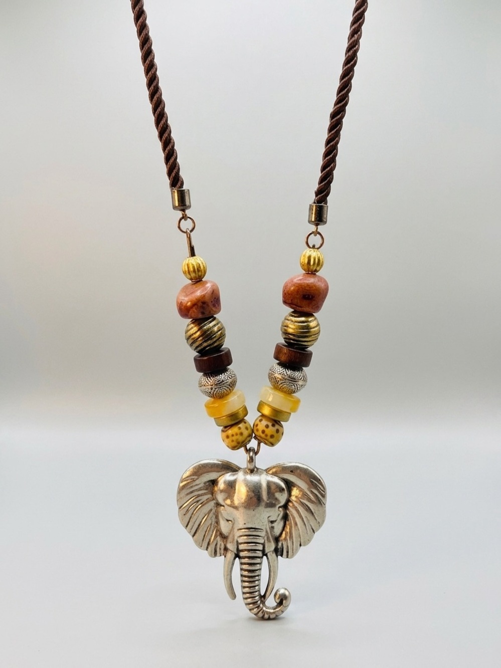 Boho Elephant Pendant Beaded Necklace Artisan Style Fashion Jewelry